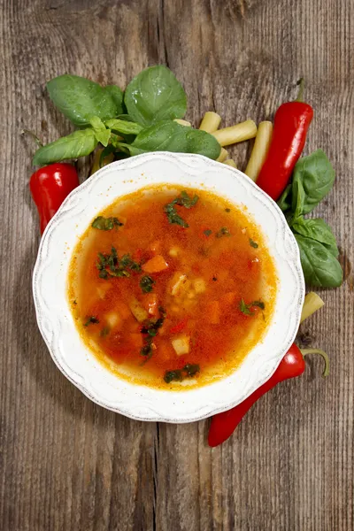 Domácí minestrone polévka v misce — Stock fotografie