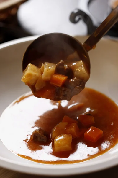 Sup goulash panas buatan sendiri tradisional Hungaria — Stok Foto