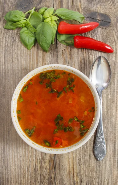 Skål med tomatsoppa — Stockfoto