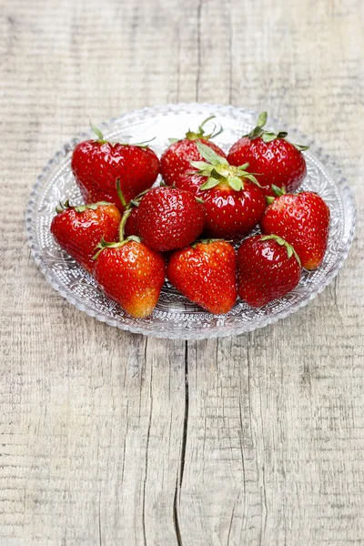 Strawberries on wooden table. Copy space. — Stock Photo, Image