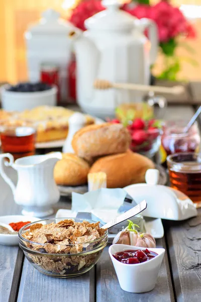 Breakfast table. Selective focus Royalty Free Stock Photos