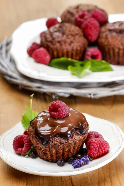 Ciasto czekoladowe z malinami — Zdjęcie stockowe