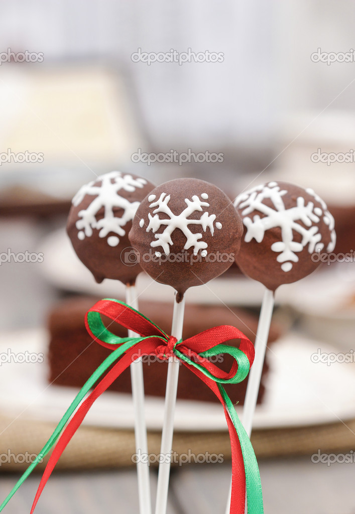 Chocolate Cake Pops Decorated With White Icing Brown Chocolate