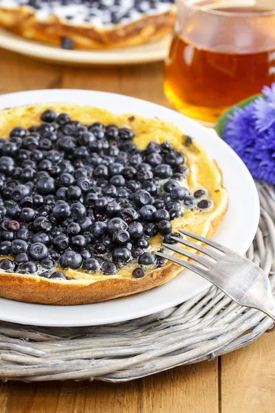 Omelette with blueberries on grass. Garden party, summer food — Stock Photo, Image