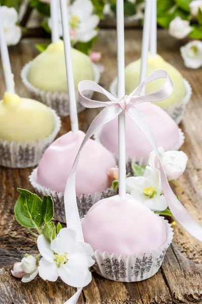 Pastel cake pops in romantic spring set — Stock Photo, Image