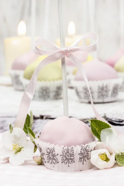 Pastel cake pops in romantic spring set — Stock Photo, Image