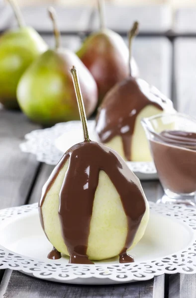 Pears with chocolate sauce — Stock Photo, Image