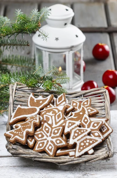 Christmas cookies on wooden tray. Selective focus — Stock Photo, Image