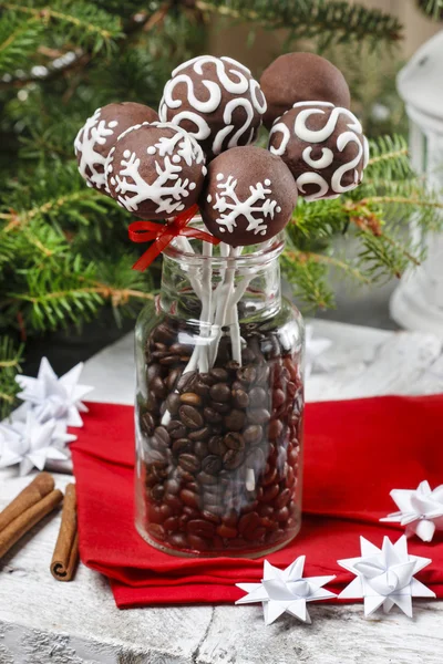 Chocolate cake pops in christmas setting — Stock Photo, Image