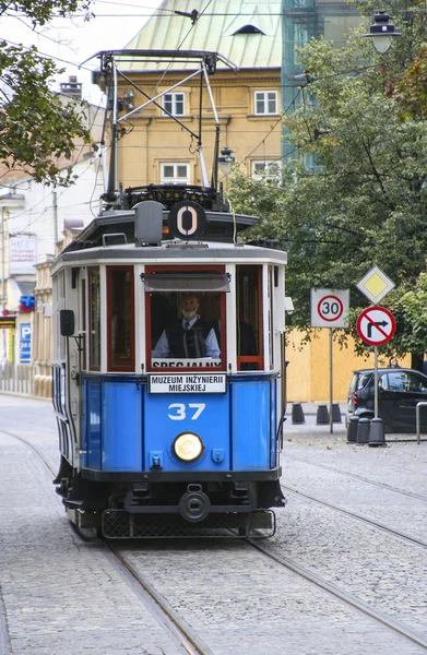 Vintage tram, tentoonstelling van het museum van gemeentelijke engineering, op — Stockfoto