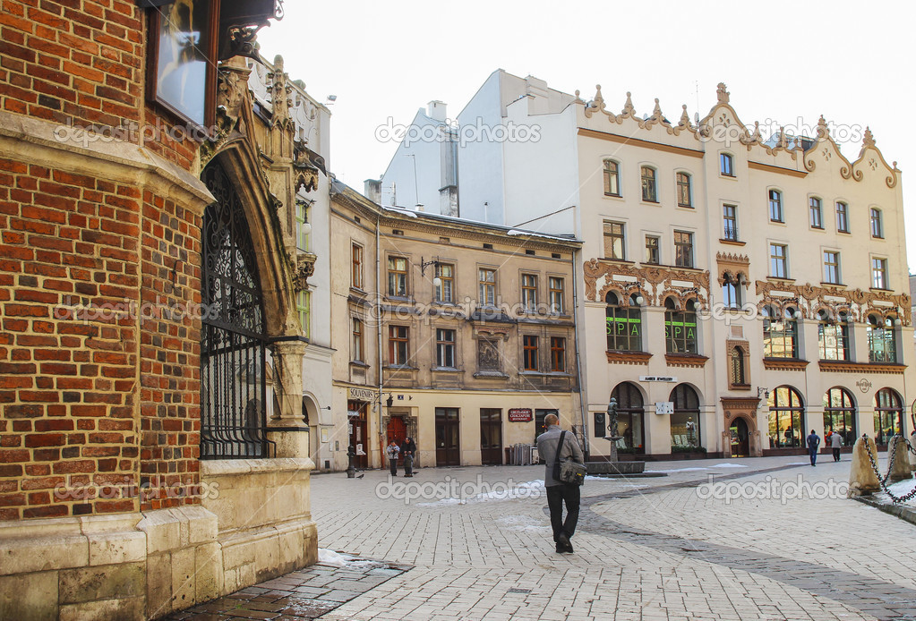 Historic city center of Krakow. Buildings around Mariacki Square