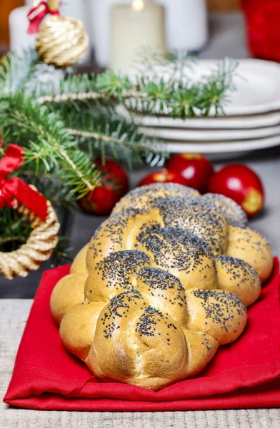 Festive bread on christmas table — Stock Photo, Image