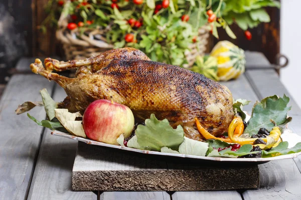 Roasted goose in autumn setting — Stock Photo, Image