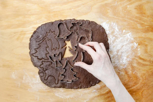 Preparing gingerbread cookies for christmas. Steps of making — Stock Photo, Image