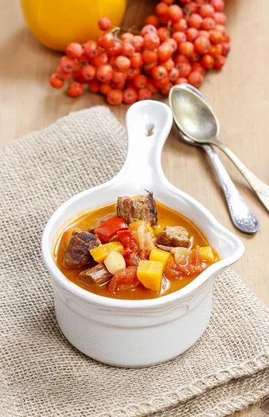 Red soup with vegetables and meat — Stock Photo, Image