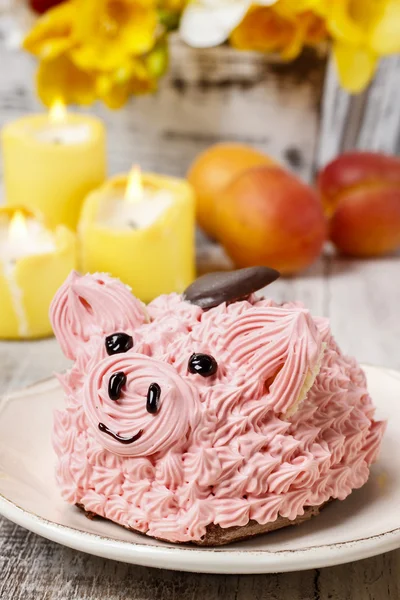 Děti strana: roztomilé růžové prasátko dort — Stock fotografie