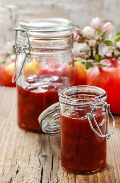 Fruit jam in preserving jar — Stock Photo, Image