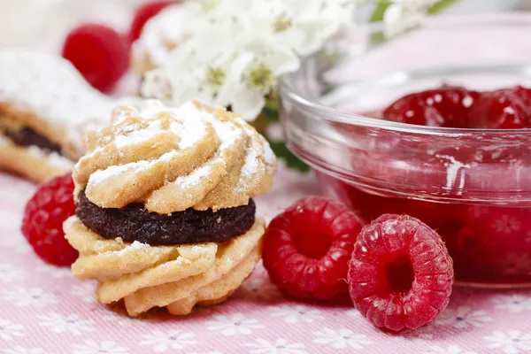 Cake gevuld met frambozenjam — Stockfoto