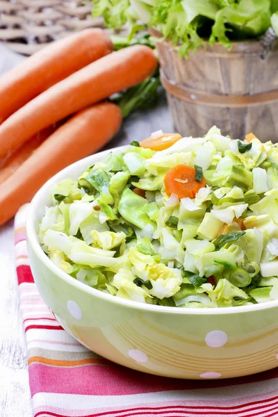 Insalata fresca in ciotola punteggiata di verde — Foto Stock