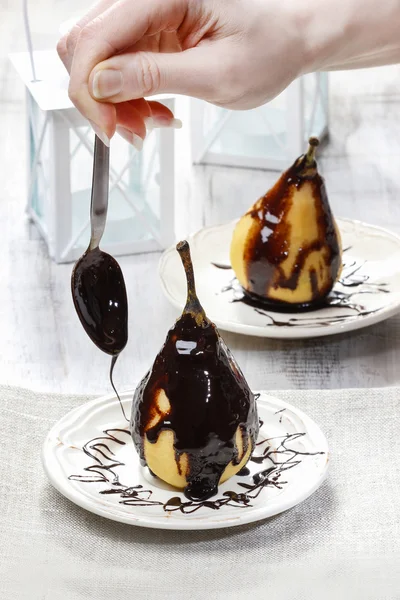 Pears with chocolate — Stock Photo, Image