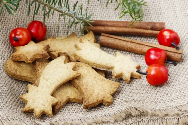 Biscoitos de Natal sob ramo de abeto . — Fotografia de Stock