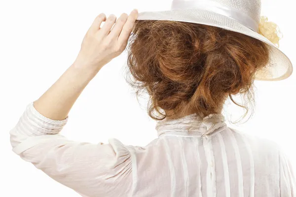 Mujer con ropa victoriana aislada sobre fondo blanco —  Fotos de Stock