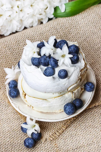 Meringue decorated with blueberries — Stock Photo, Image