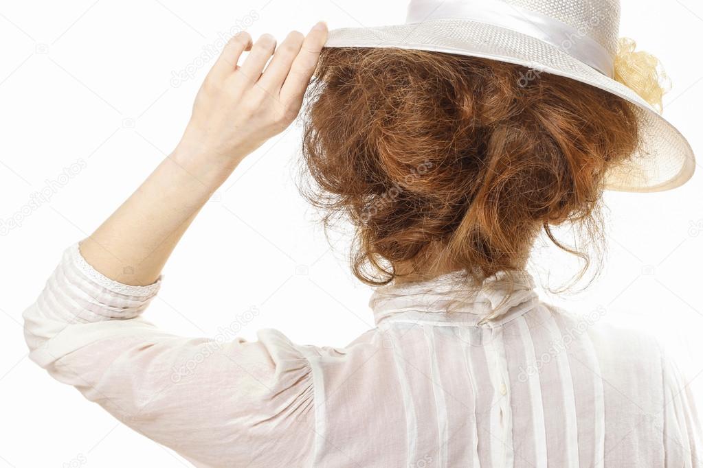 Woman in victorian clothing isolated on white background