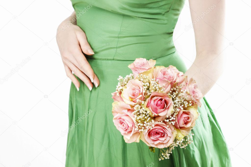 green dress with pink flowers