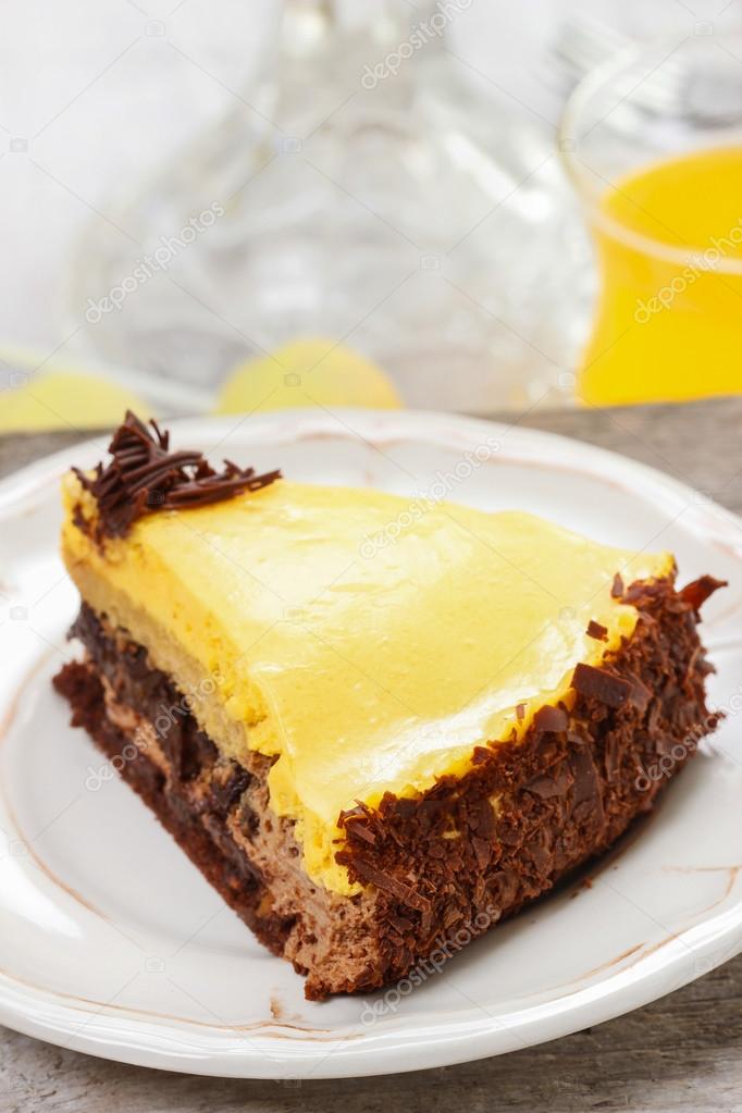 Vanilla and chocolate layer cake.