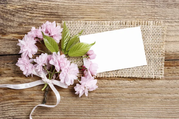 Beautiful flowering almond (prunus triloba) on wooden background — Stock Photo, Image