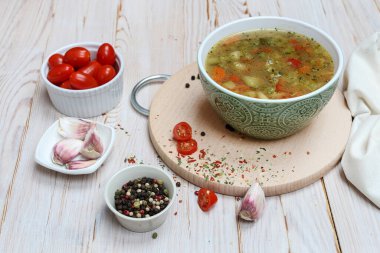 Sebze çorbası. Ev yapımı yemek. Sağlıklı yemek.