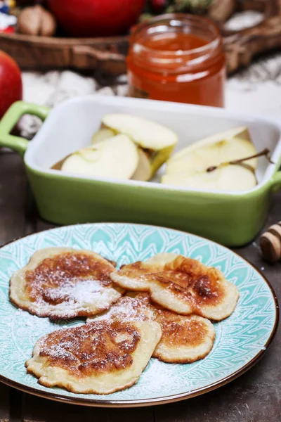 Traditional Apple Fritters Plate Party Dessert — стоковое фото