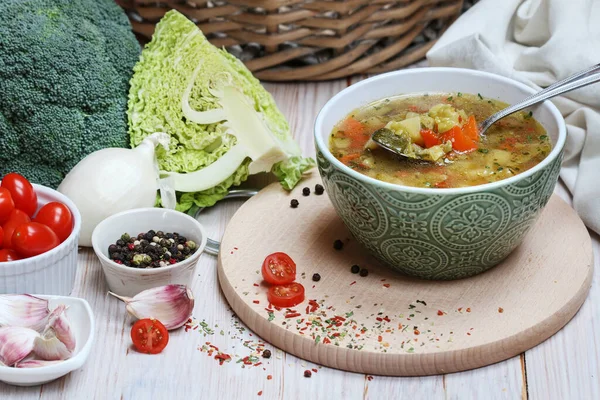 Portion Vegetable Soup Homemade Dinner Healthy Food — Stock Photo, Image