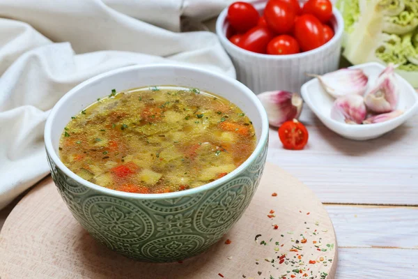 Portion Vegetable Soup Homemade Dinner Healthy Food — Stok Foto