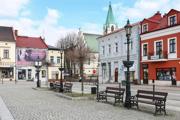 Fargerike Leiegårder Den Gamle Bytorget Brzesko Polen – stockfoto