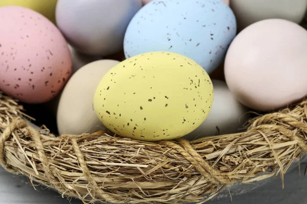 Bowl Easter Eggs Wooden Table Festive Decor — Stock Photo, Image