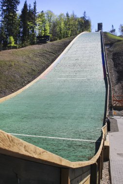 Ski jump on the mountain slope in Wisla, Poland.
