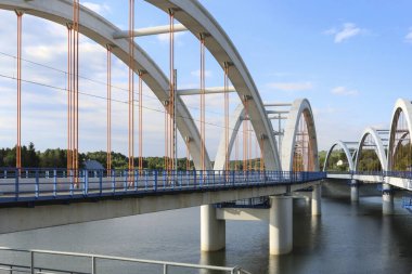 Bridges - railway and car ones on Lake Mucharskie, Dabrowka, Poland.