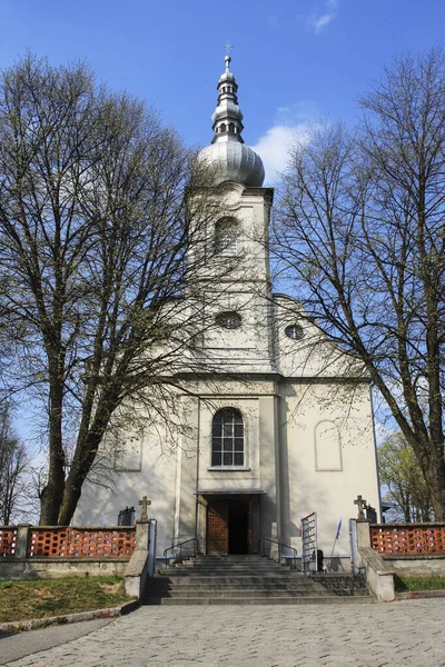 波兰雅布隆卡一座山上的教堂 周围环绕着美丽的古树 — 图库照片