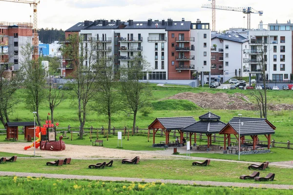 Public Park Close New Housing Estate Construction Nowy Targ Poland — Photo