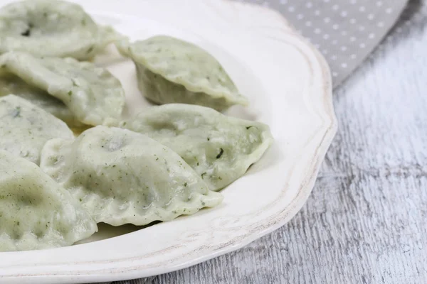 Green Dumplings Spinach Plate Lunch Dish — Fotografia de Stock