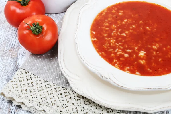 Traditional Tomato Soup Rice Lunch Dish — Stock Photo, Image
