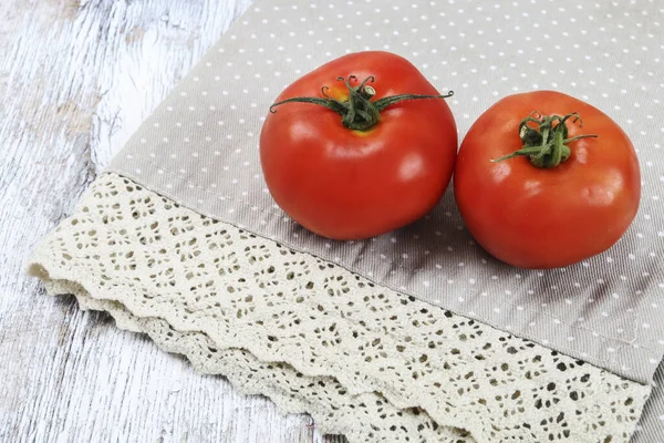 Two Red Tomatoes Dotted Napkin Healthy Food — ストック写真
