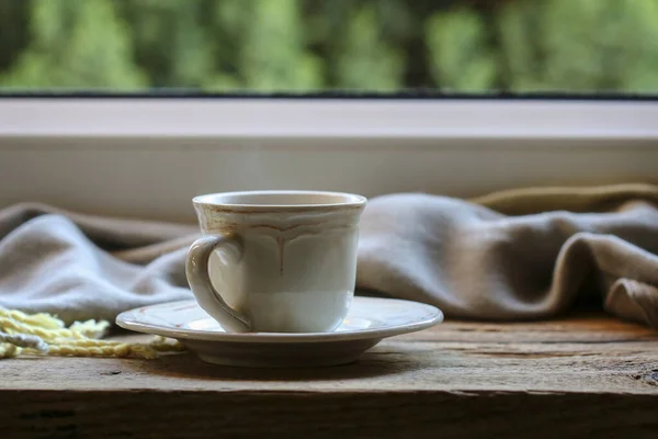 Porzellantasse Tee Auf Einem Holztisch Entspannungszeit — Stockfoto