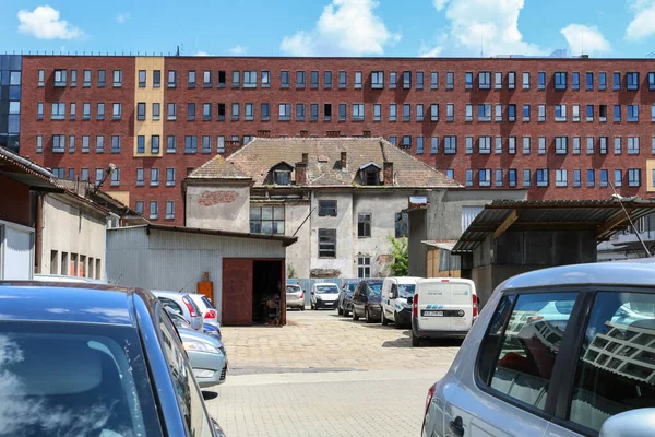 Modern Apartment Building Surrounded Old Historic Buildings Industrial Area Zablocie — Stock Photo, Image