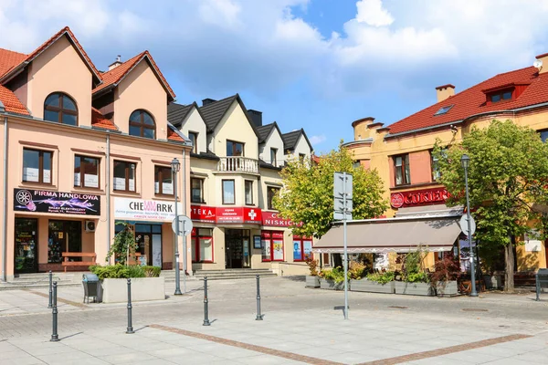 Coloridas Casas Adosadas Por Mercado Principal Krzeszowice Polonia — Foto de Stock