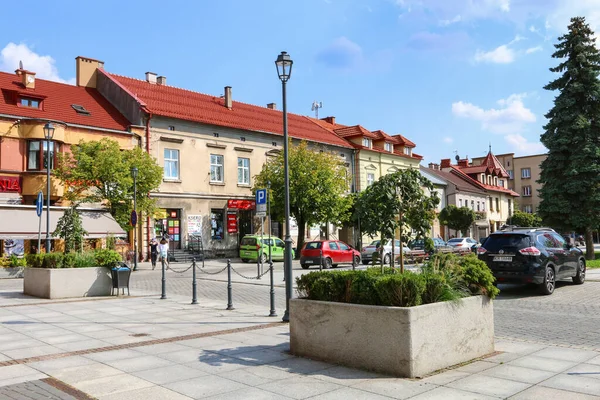 Coloridas Casas Adosadas Por Mercado Principal Krzeszowice Polonia — Foto de Stock