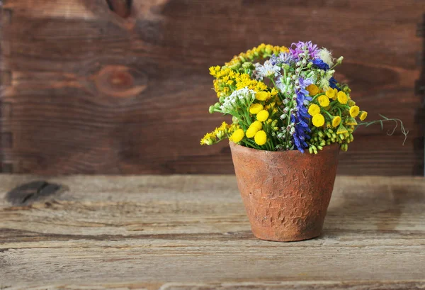 Bouquet Wild Flowers Ceramic Vase Autumn Decor — Stock Photo, Image