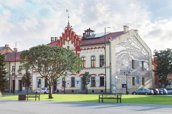 Gyönyörű Házak Főtér Körül Zator Lengyelország — Stock Fotó